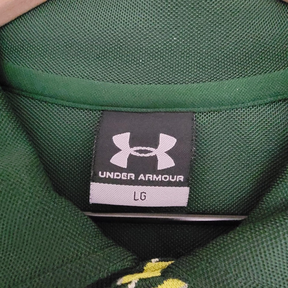 Under Armour Polo Shirt Mens Large Green Yellow Striped Performance Golf Logo - Picture 6 of 11